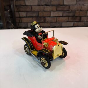 Antigo Boneco Mickey Mouse com Carro de Lata Japonês